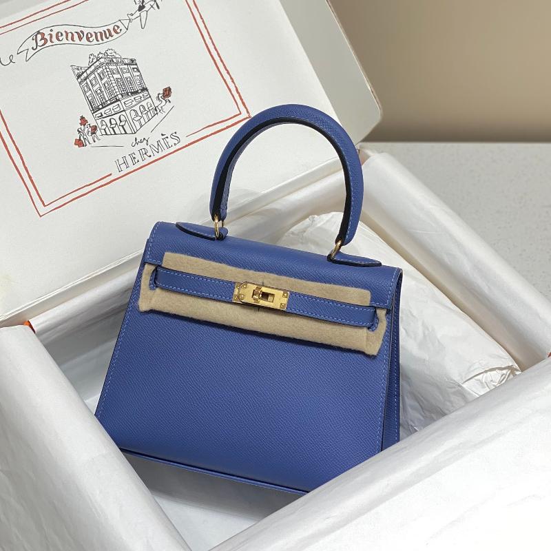 Hermes Kelly 20EP outer seam R2 agate blue gold buckle